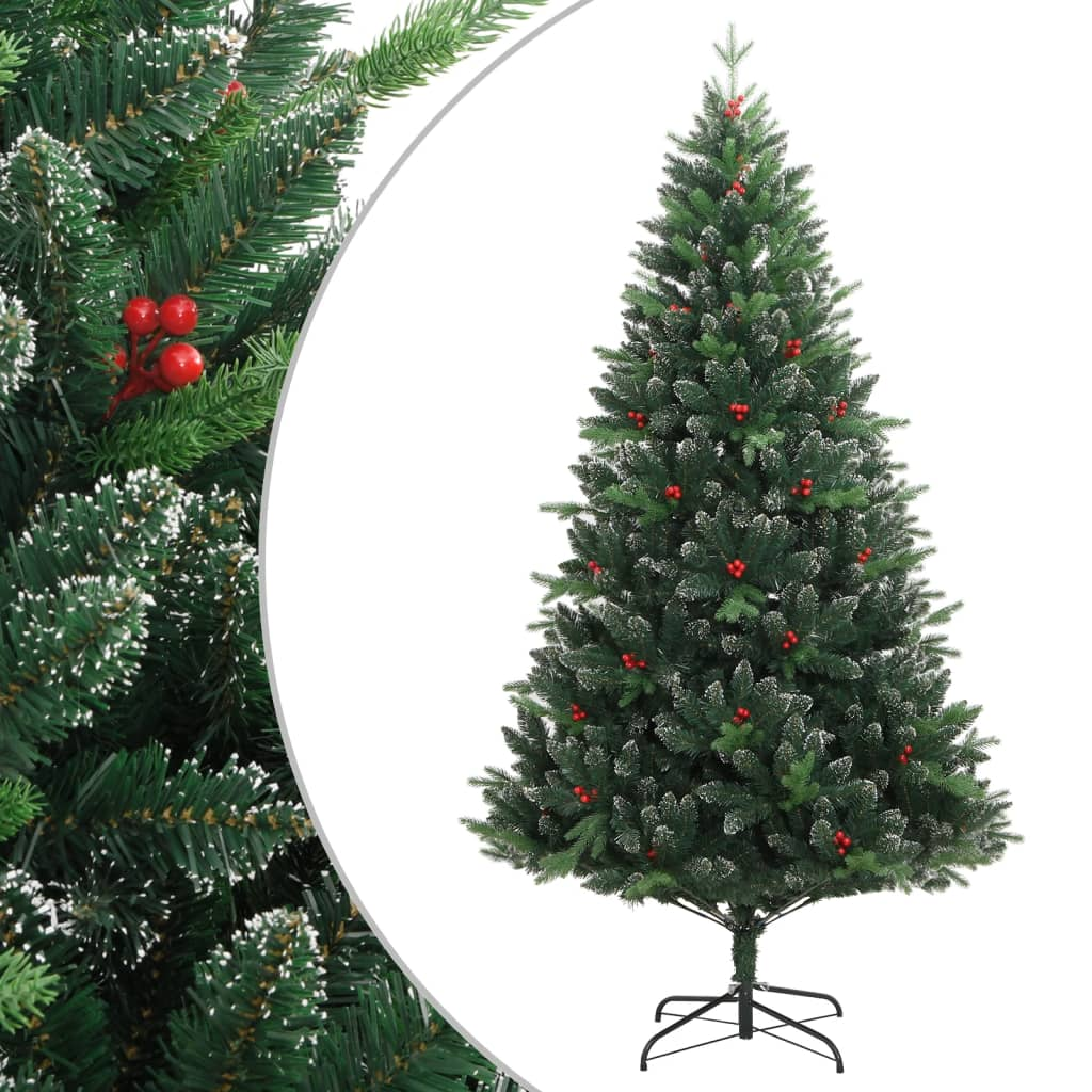 Artificial Hinged Christmas Tree with Red Berries 70.9"