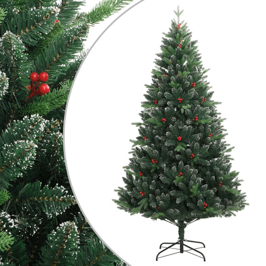 vidaXL Artificial Hinged Christmas Tree with Red Berries 59.1"