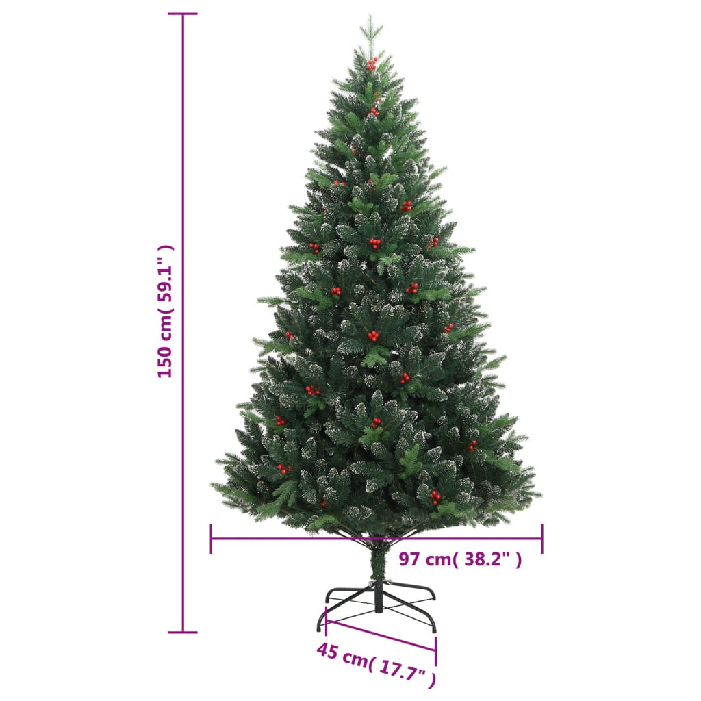 vidaXL Artificial Hinged Christmas Tree with Red Berries 59.1"