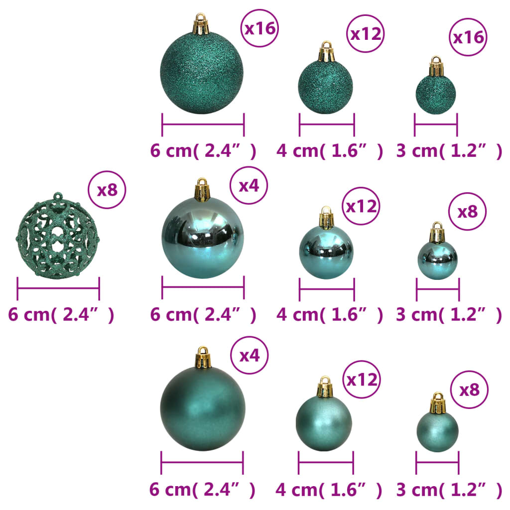 Christmas Baubles 100 pcs Green 1.2" / 1.6" / 2.4"