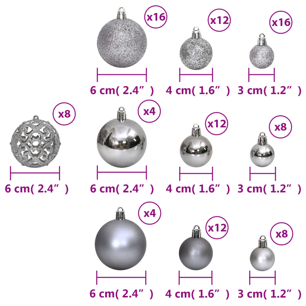 vidaXL Christmas Baubles 100 pcs Gray 1.2" / 1.6" / 2.4"