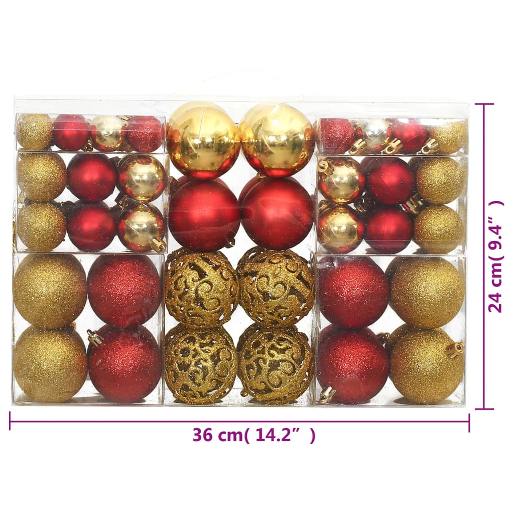 Christmas Baubles 100 pcs Gold and Wine Red 1.2" / 1.6" / 2.4"