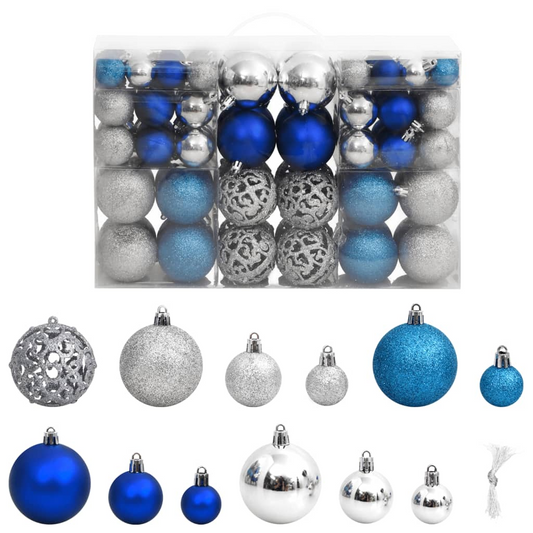 Christmas Baubles 100 pcs Blue and Silver 1.2" / 1.6" / 2.4"