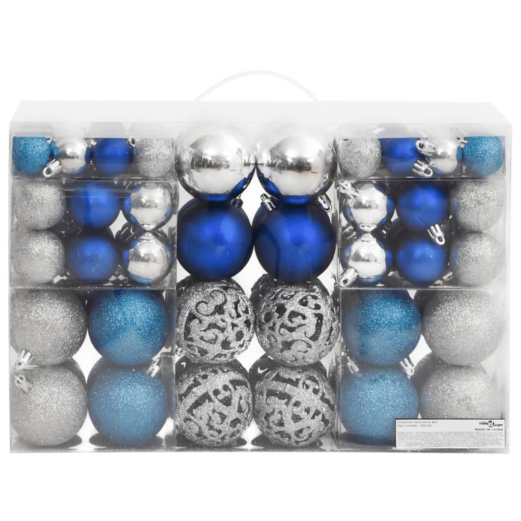 Christmas Baubles 100 pcs Blue and Silver 1.2" / 1.6" / 2.4"