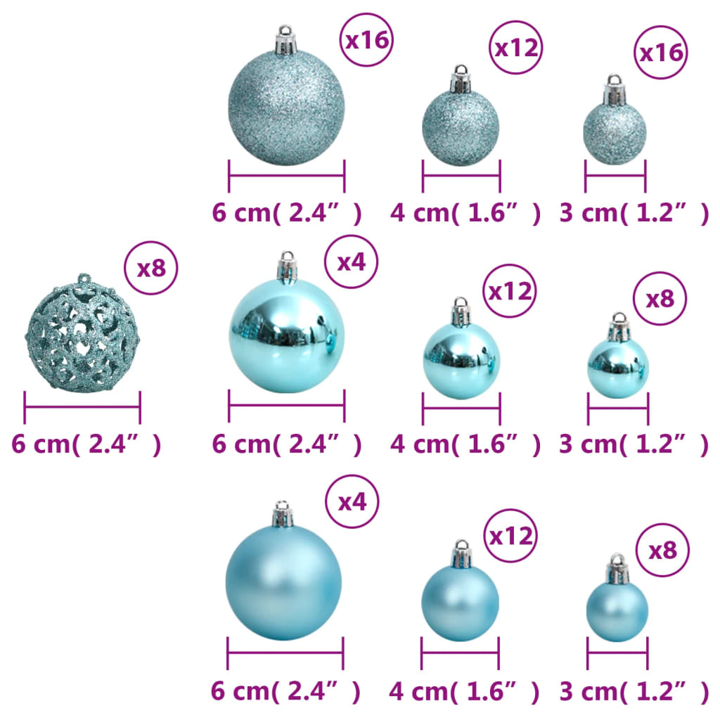 vidaXL Christmas Baubles 100 pcs Turquoise 1.2" / 1.6" / 2.4"