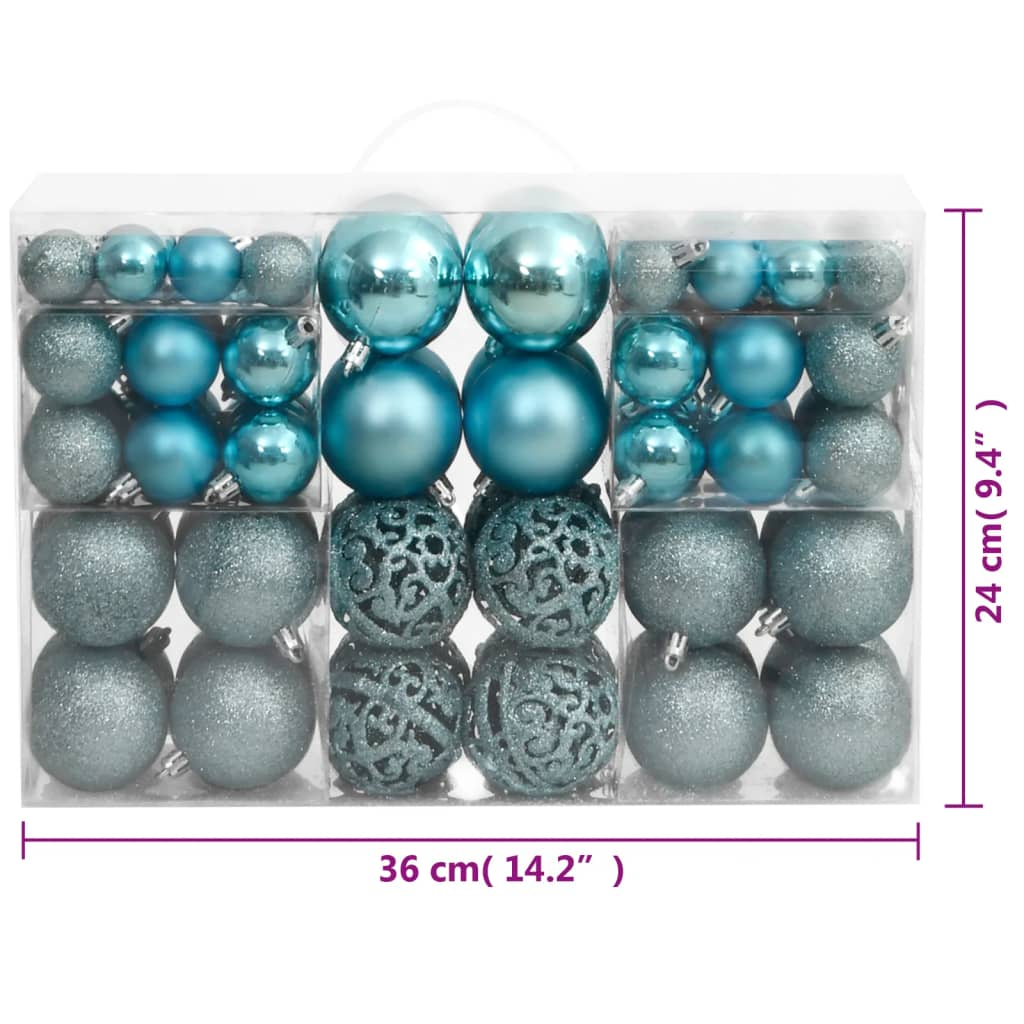 vidaXL Christmas Baubles 100 pcs Turquoise 1.2" / 1.6" / 2.4"