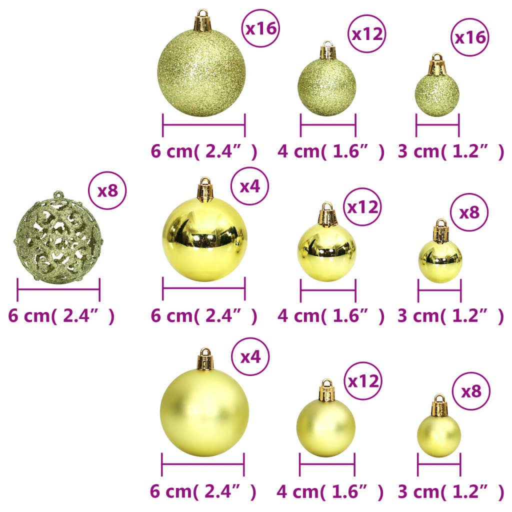 Christmas Baubles 100 pcs Light Green 1.2" / 1.6" / 2.4"