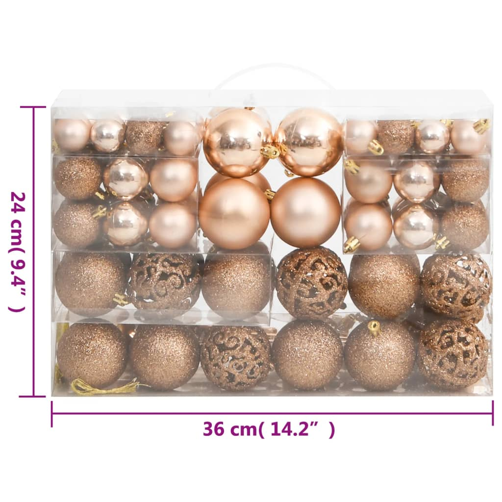 111 Piece Christmas Bauble Set Rose Gold Polystyrene