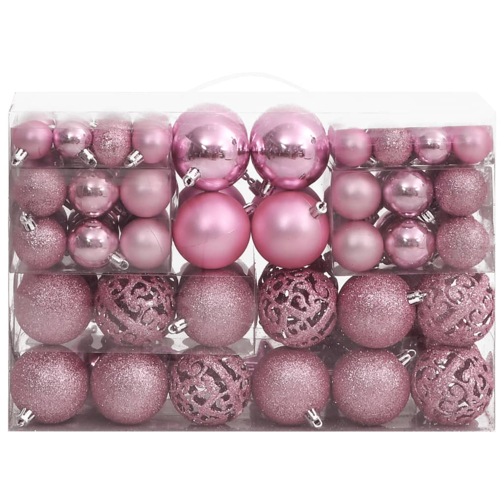 vidaXL 111 Piece Christmas Bauble Set Pink Polystyrene