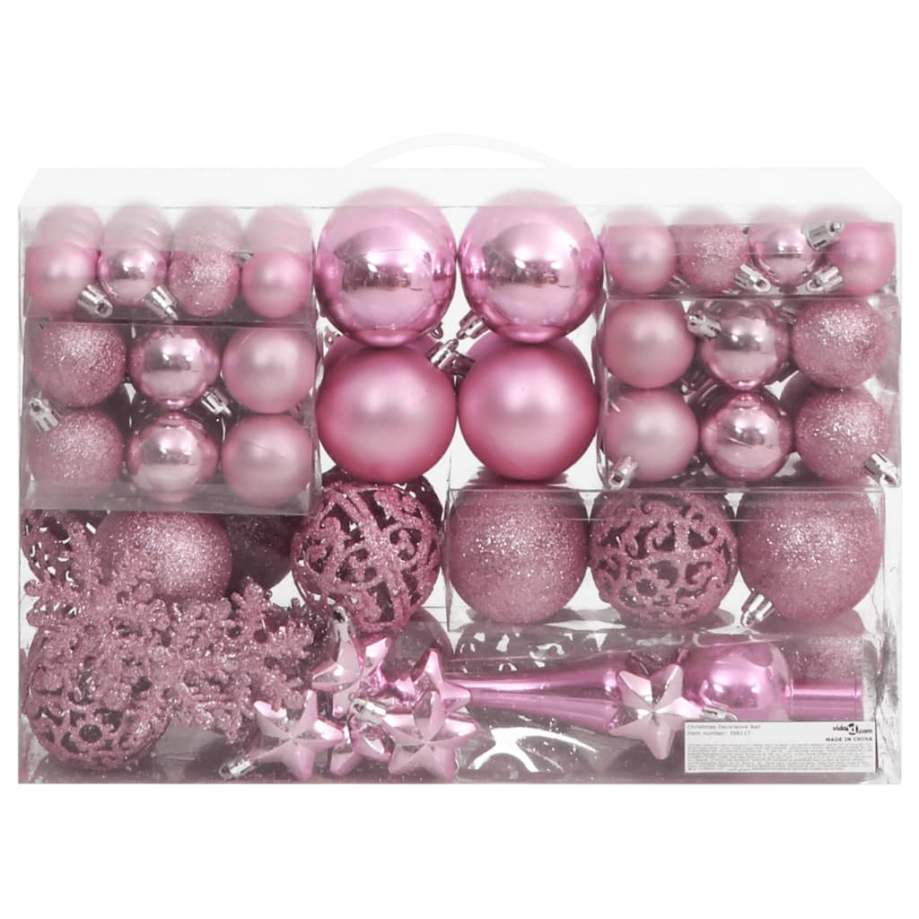 vidaXL 111 Piece Christmas Bauble Set Pink Polystyrene