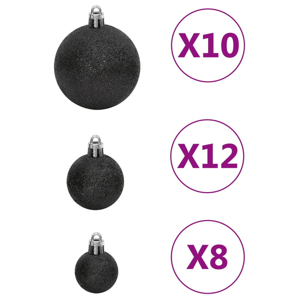 vidaXL 111 Piece Christmas Bauble Set Black Polystyrene