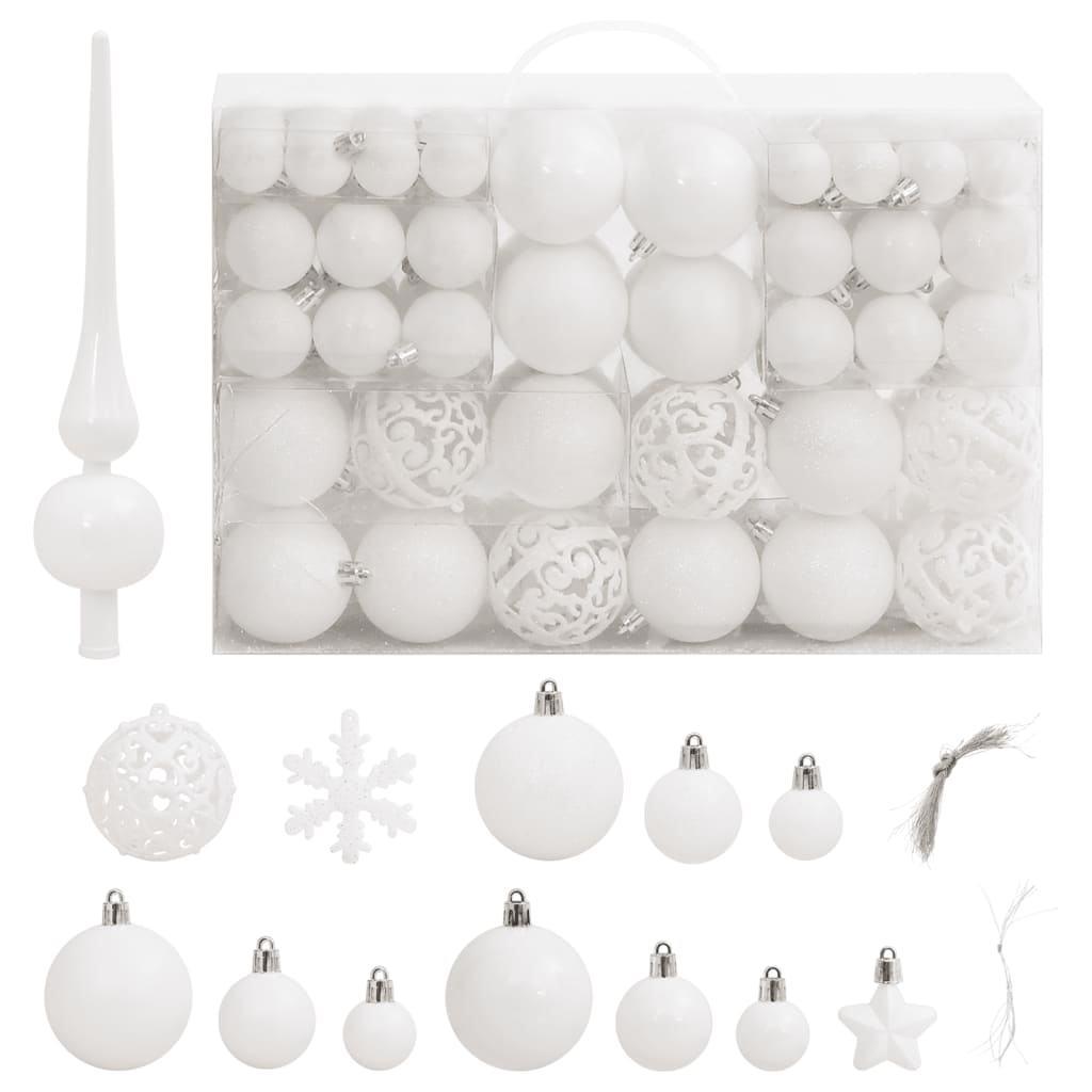 vidaXL 111 Piece Christmas Bauble Set White Polystyrene