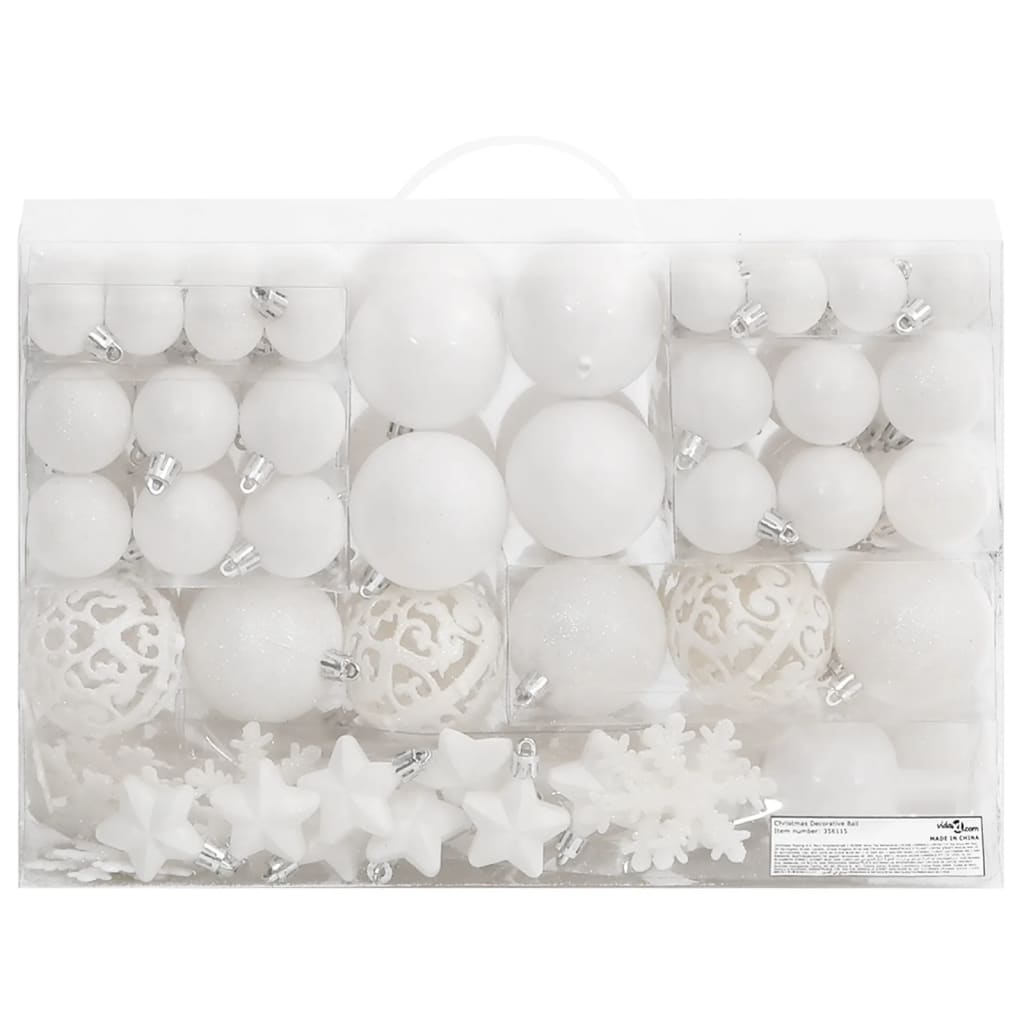 vidaXL 111 Piece Christmas Bauble Set White Polystyrene