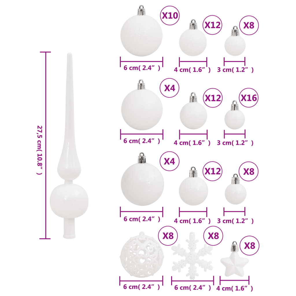 vidaXL 111 Piece Christmas Bauble Set White Polystyrene