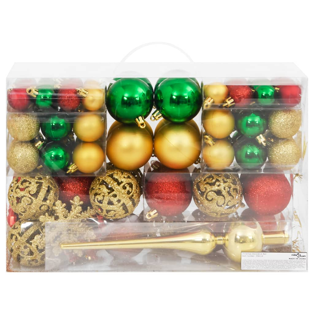 112 Piece Christmas Bauble Set Red / Green / Gold Polystyrene