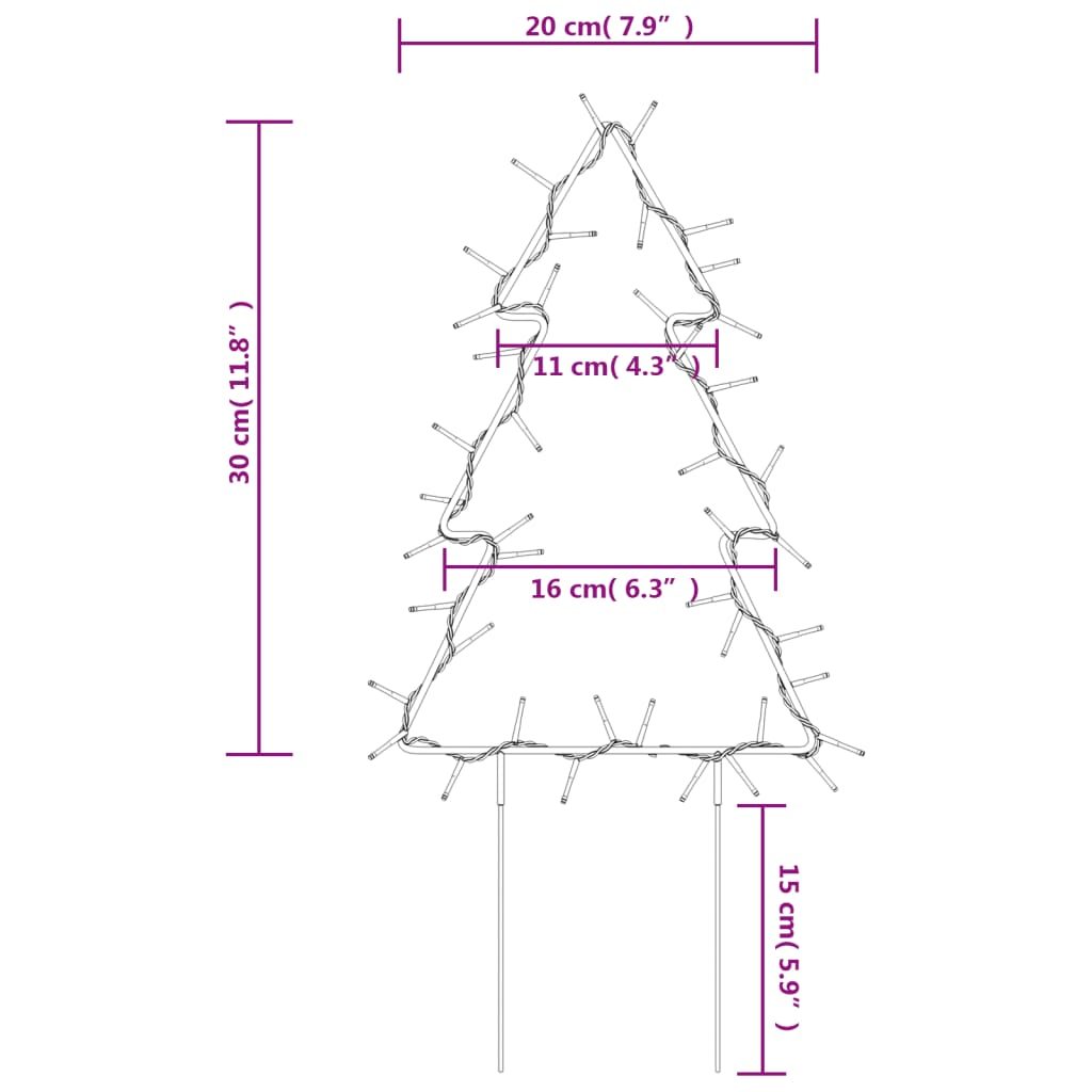 Christmas Light Decorations with Spikes 3 pcs Tree 50 LEDs 11.8"