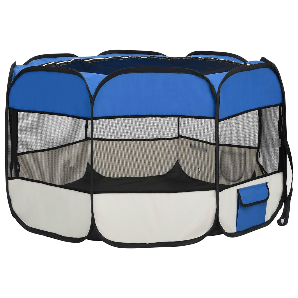 Foldable Dog Playpen with Carrying Bag Blue 43.3"x43.3"x22.8"