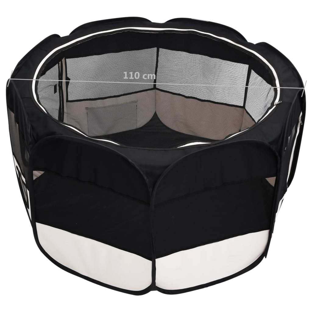 Foldable Dog Playpen with Carrying Bag Black 43.3"x43.3"x22.8"