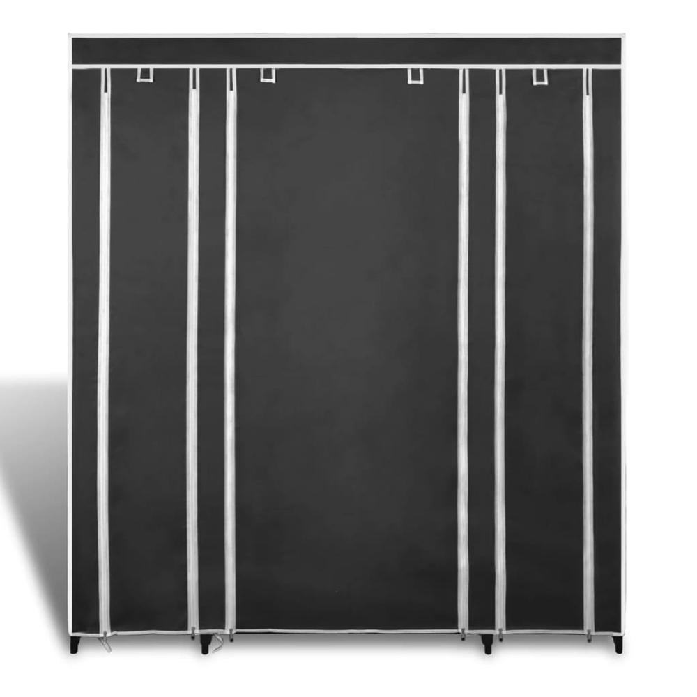 Fabric Wardrobe with Compartments and Rods 17.7"x59"x69" Black, 240495