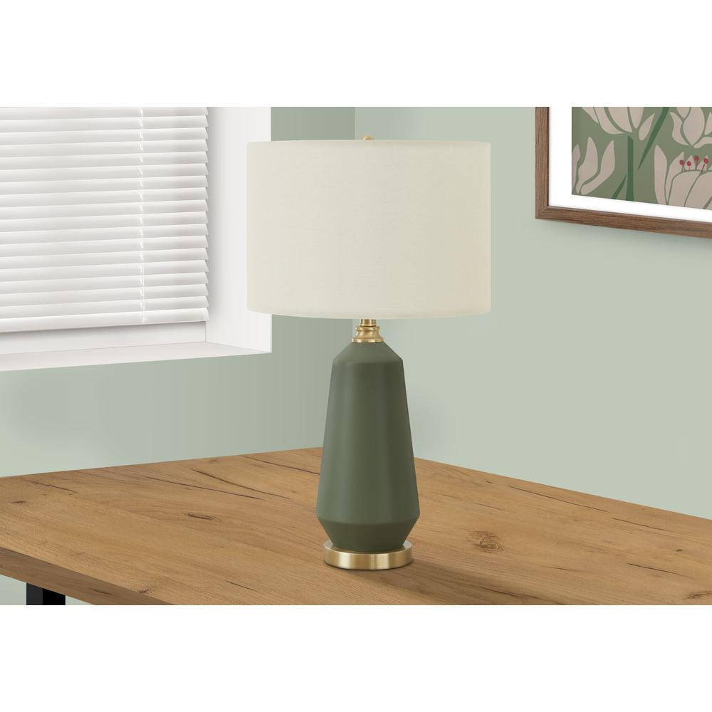 Lighting, 26"H, Table Lamp, Green Ceramic, Ivory / Cream Shade, Contemporary