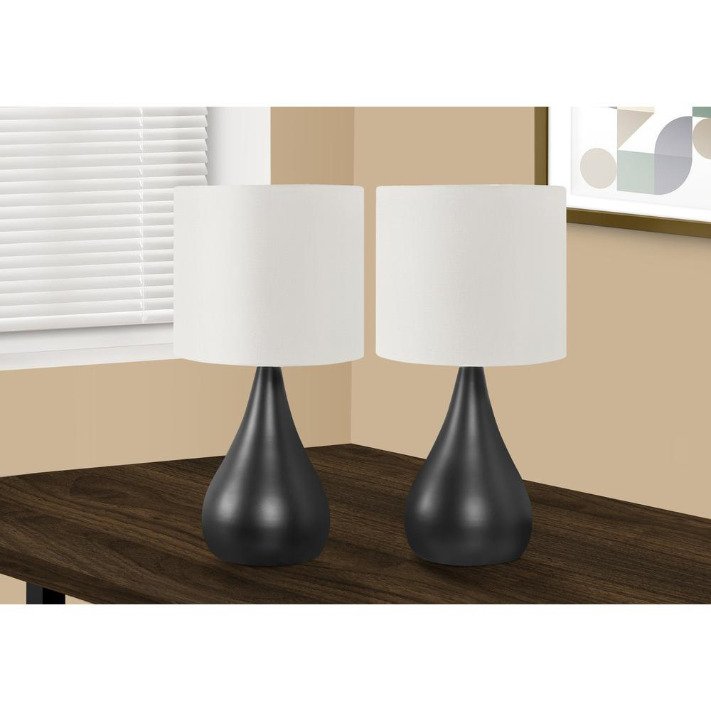 Lighting, Set Of 2, 18"H, Table Lamp, Black Metal, Ivory / Cream Shade