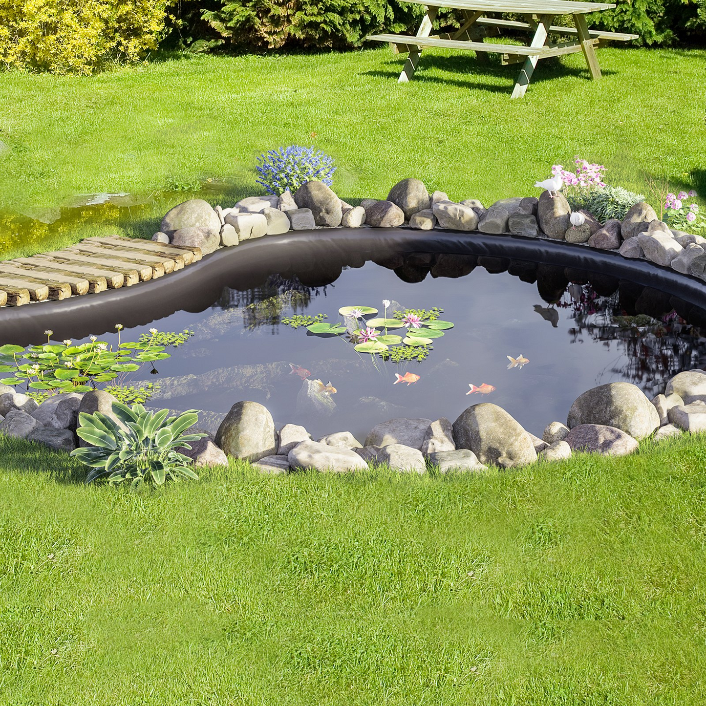 VEVOR Pond Liner, 15 x 20 ft 45 Mil Thickness, Pliable EPDM Material Pond Skins, Easy Cutting Underlayment for Fish or Koi Ponds, Water Features, Waterfall Base, Fountains, Water Gardens, Black