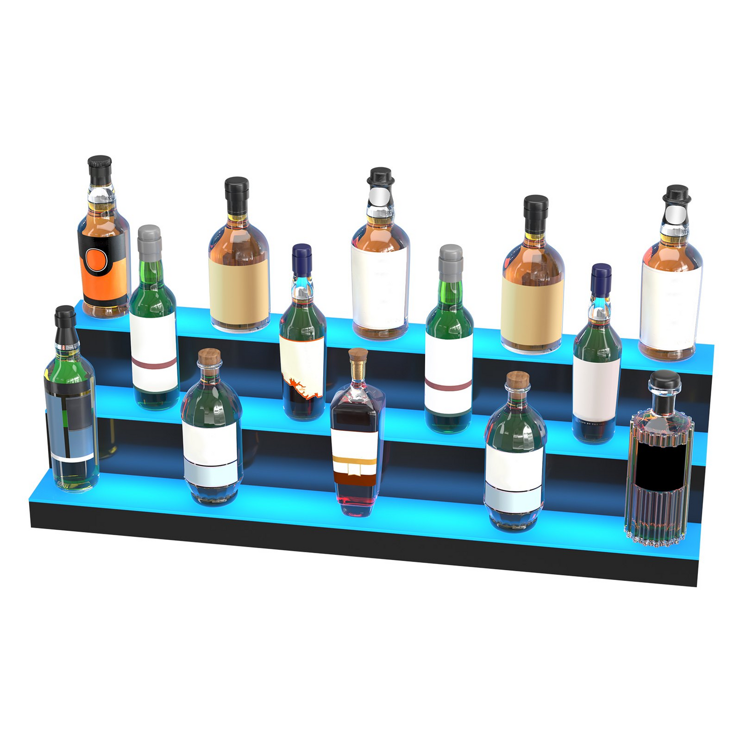 LED Lighted Liquor Bottle Display, 3 Tiers 40 Inches, Illuminated Home Bar Shelf with RF Remote & App Control 7 Static Colors 1-4 H Timing, Acrylic Drinks Lighting Shelf for Holding 30 Bottles