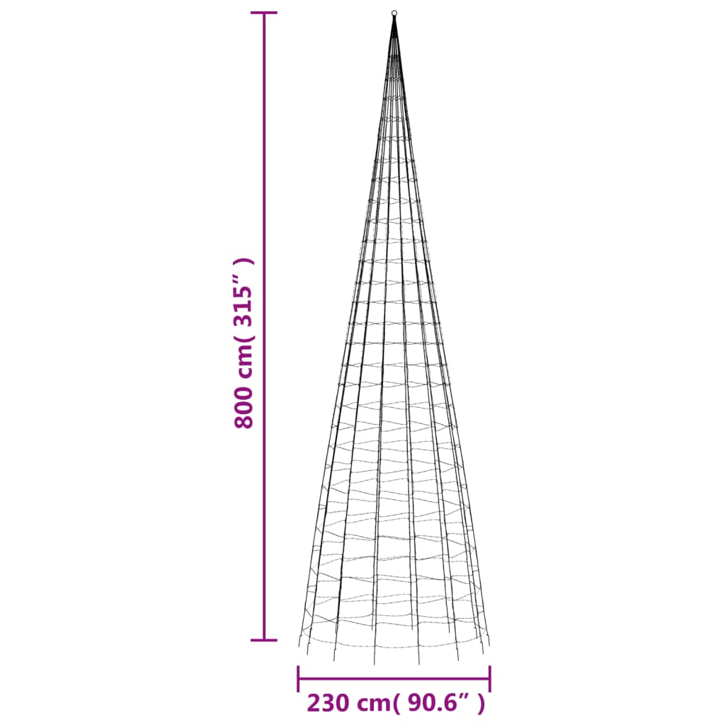 Christmas Tree Light on Flagpole 3000 LEDs Colorful 315"