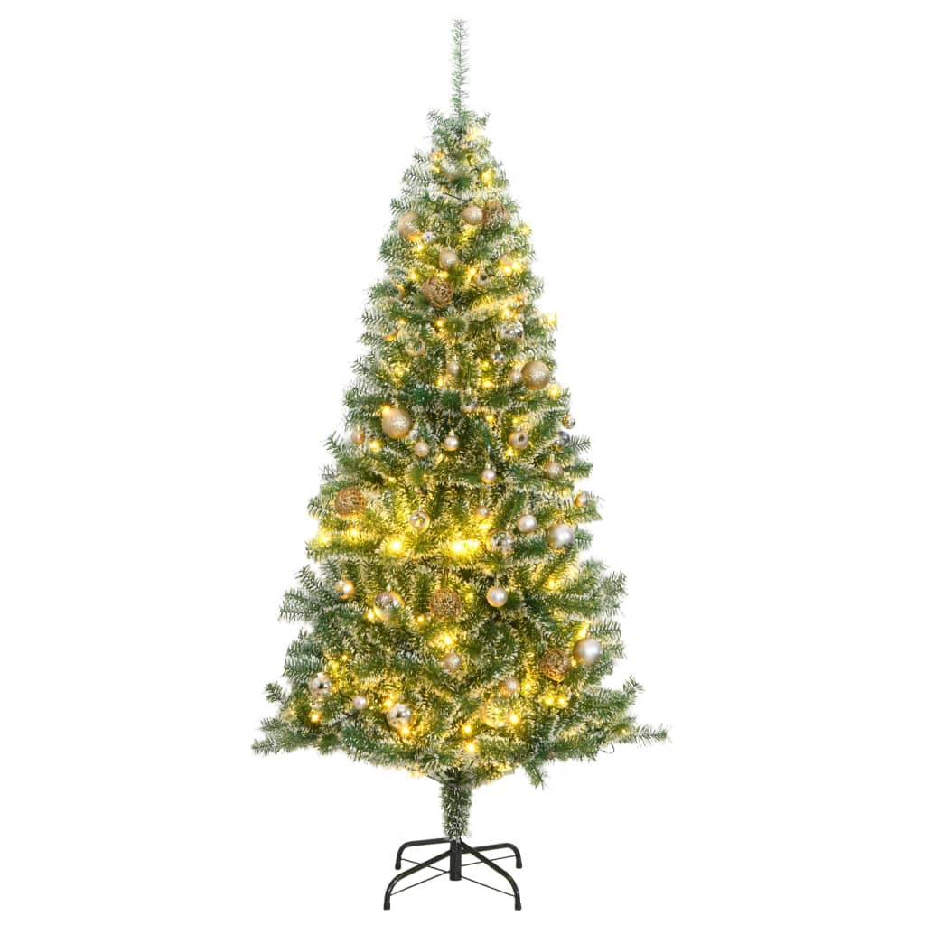 Artificial Christmas Tree 300 LEDs&Ball Set&Flocked Snow 82.7"