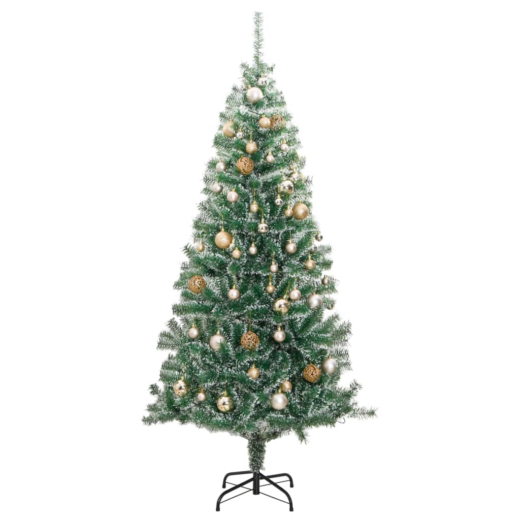 Artificial Christmas Tree 300 LEDs&Ball Set&Flocked Snow 82.7"