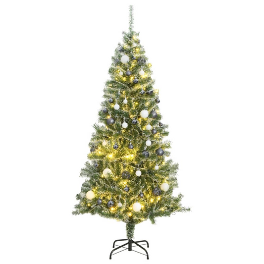 Artificial Christmas Tree 300 LEDs&Ball Set&Flocked Snow 82.7"