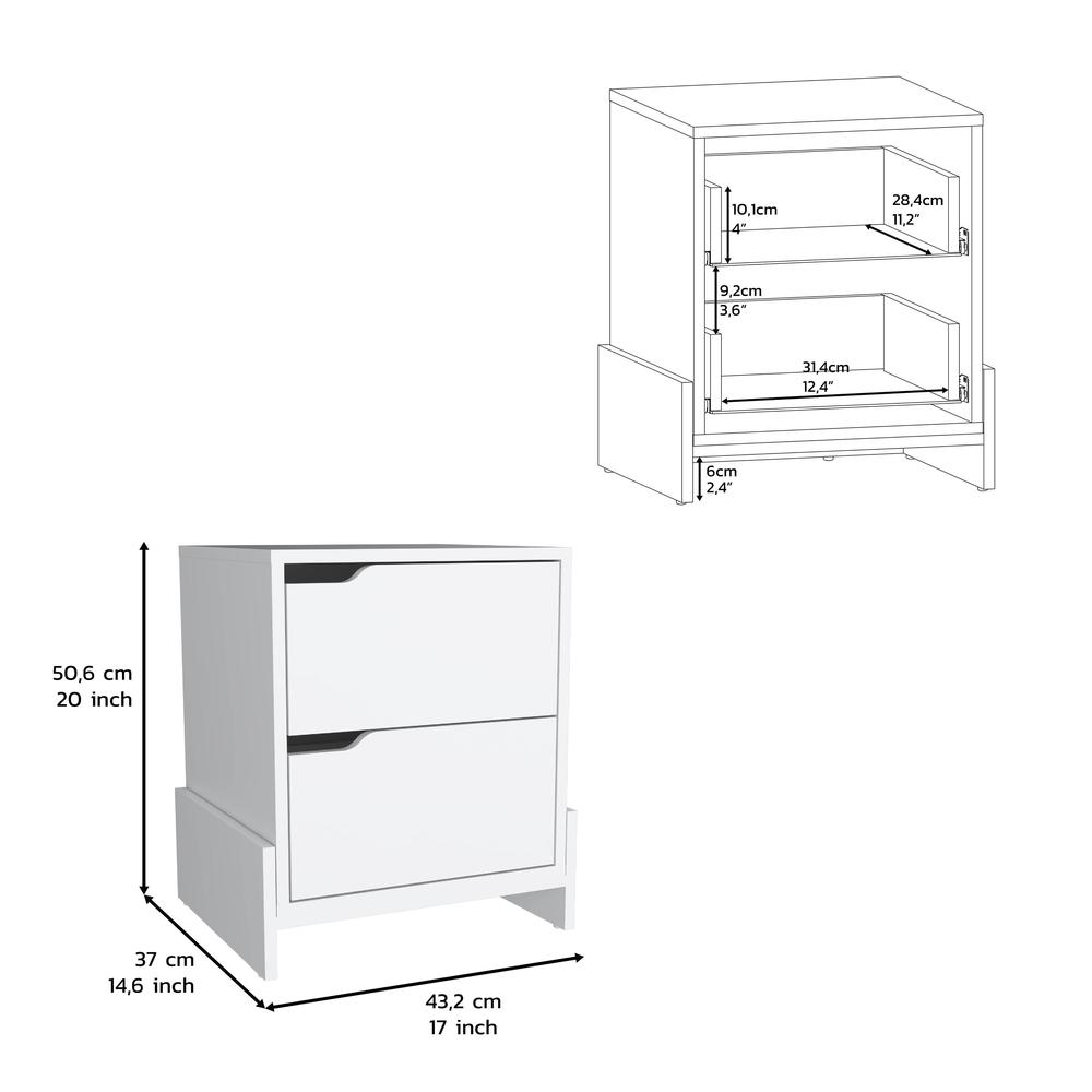 Haines Nightstand with 2-Drawers, End Table with Sturdy Base, White