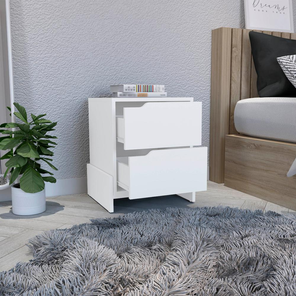 Haines Nightstand with 2-Drawers, End Table with Sturdy Base, White