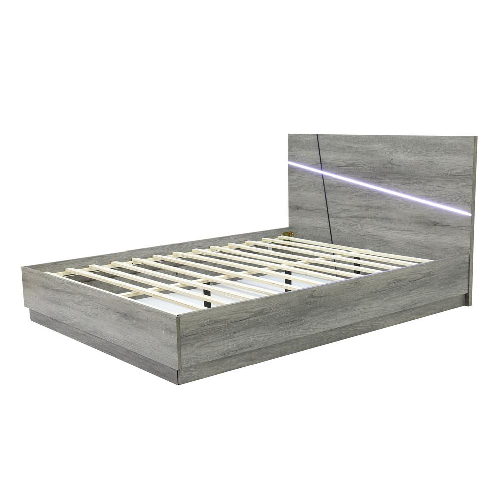 Modern Gray Queen Platform Bed Headboard and Frame Set with Lights