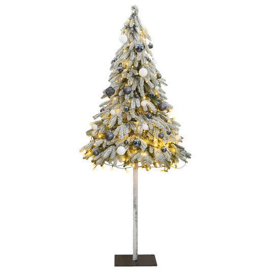 Artificial Christmas Tree 300 LEDs&Ball Set&Flocked Snow 82.7"