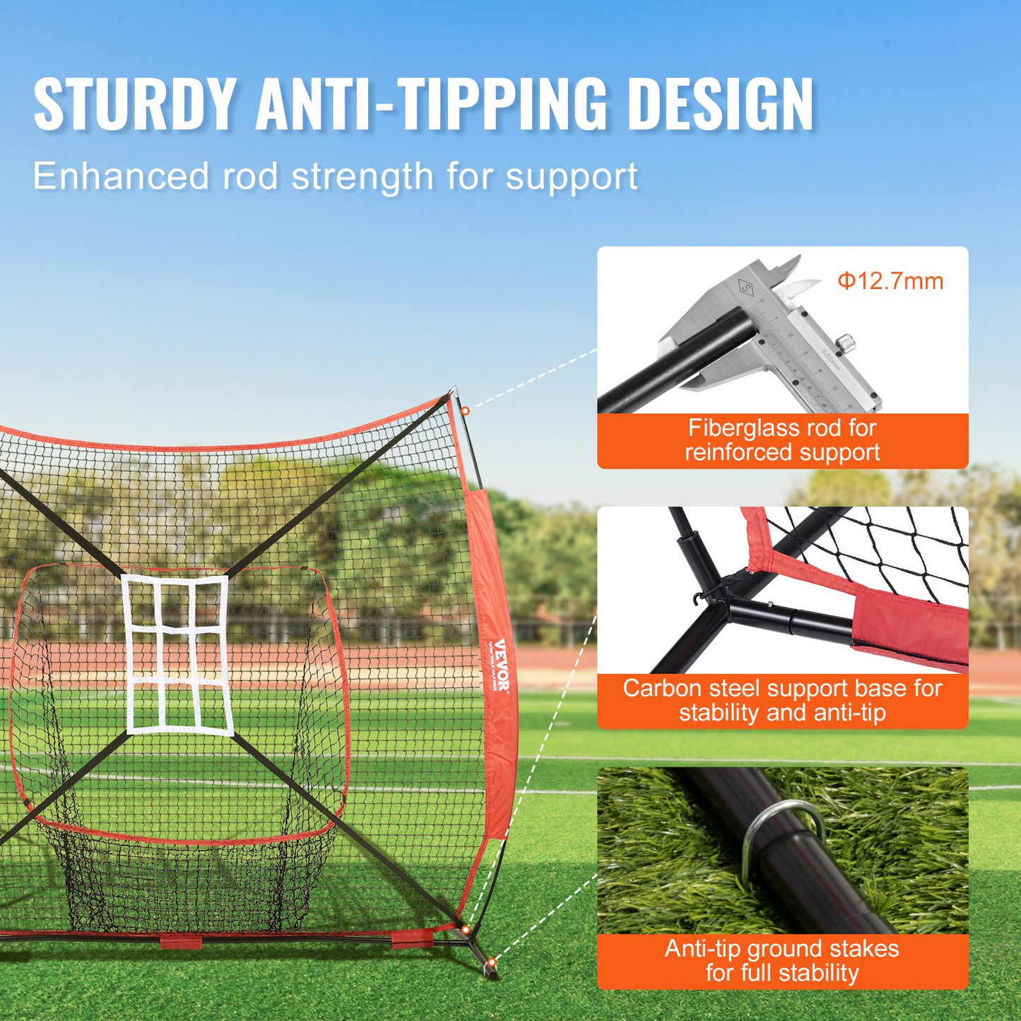 VEVOR 7x7 ft Baseball Softball Practice Net, Portable Baseball Training Net for Hitting Catching Pitching, Backstop Baseball Equipment with Bow Frame, Carry Bag, Strike Zone, Ball, Tee, Ball Collector