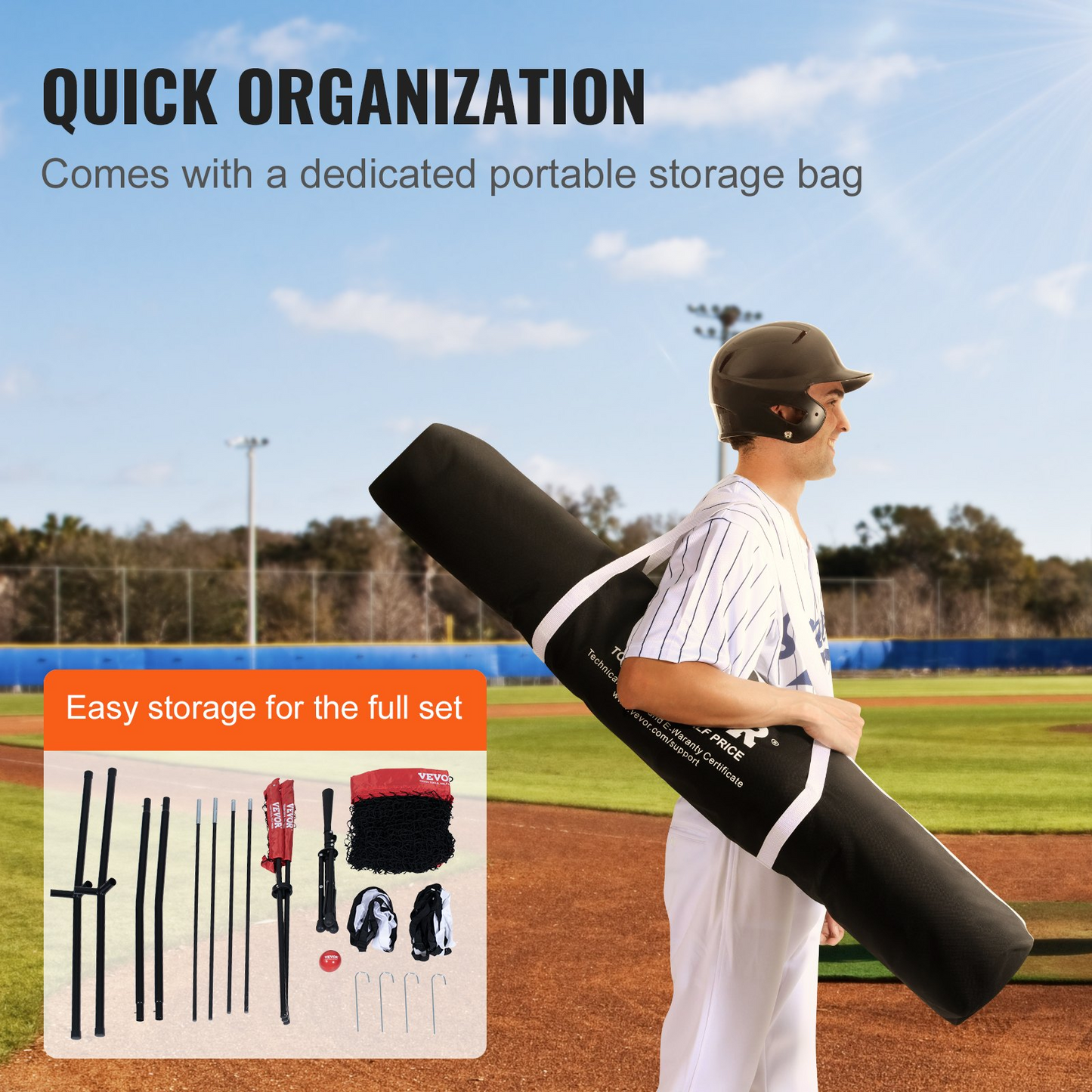 VEVOR 7x7 ft Baseball Softball Practice Net, Portable Baseball Training Net for Hitting Catching Pitching, Backstop Baseball Equipment with Bow Frame, Carry Bag, Strike Zone, Ball, Tee, Ball Collector