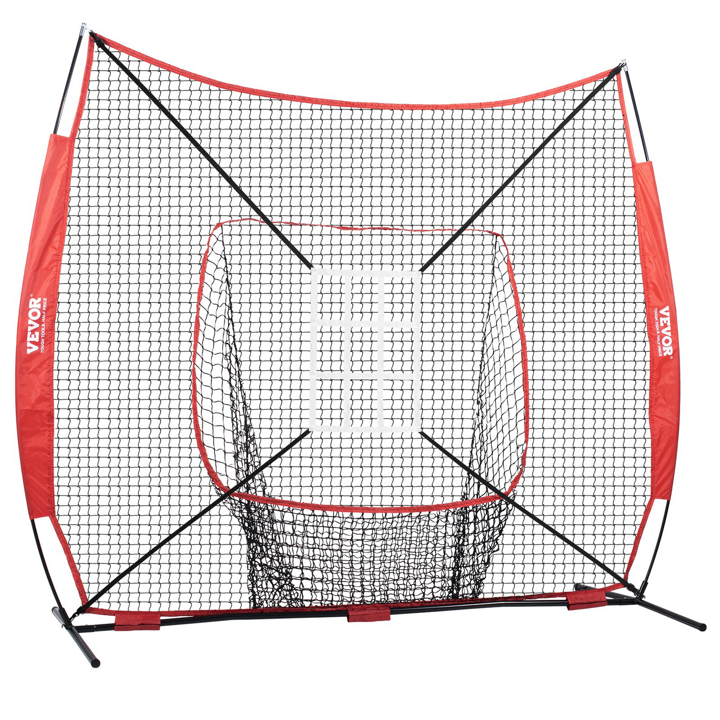 VEVOR 7x7 ft Baseball Softball Practice Net, Portable Baseball Training Net for Hitting Catching Pitching, Backstop Baseball Equipment with Bow Frame, Carry Bag, Strike Zone, Ball, Tee, Ball Collector