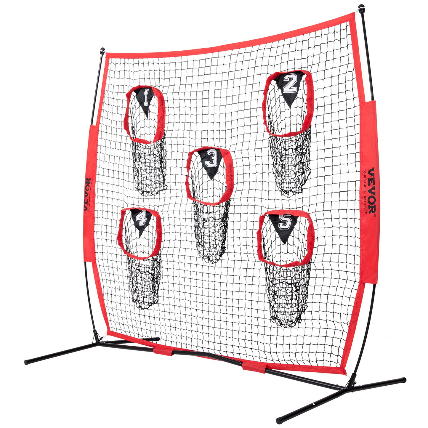 7 x 7 ft Football Trainer Throwing Net, Training Throwing Target Practice Net with 5 Target Pockets, Knotless Net Includes Bow Frame and Portable Carry Case, Improve QB Throwing Accuracy, Red