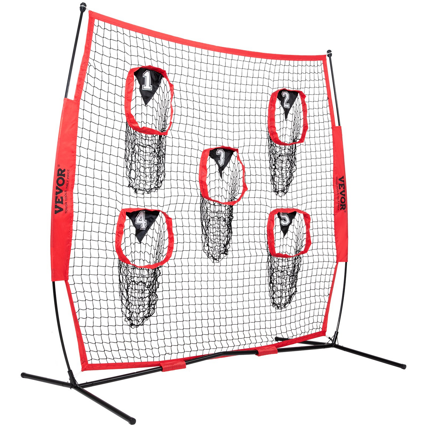 7 x 7 ft Football Trainer Throwing Net, Training Throwing Target Practice Net with 5 Target Pockets, Knotless Net Includes Bow Frame and Portable Carry Case, Improve QB Throwing Accuracy, Red