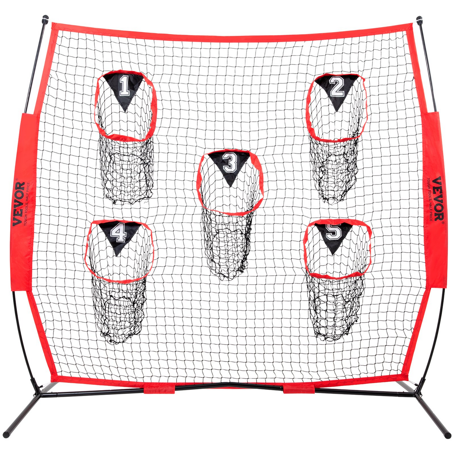 7 x 7 ft Football Trainer Throwing Net, Training Throwing Target Practice Net with 5 Target Pockets, Knotless Net Includes Bow Frame and Portable Carry Case, Improve QB Throwing Accuracy, Red