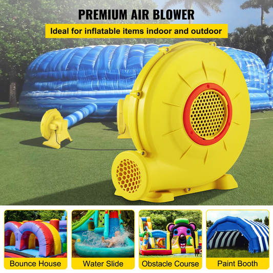 VEVOR Air Blower, 450W 0.6HP Inflatable Blower, Portable and Powerful Bounce House Blower, 1750Pa Commercial Air Blower Pump Fan, Used for Inflatable Bouncy Castle and Jump Slides, Yellow