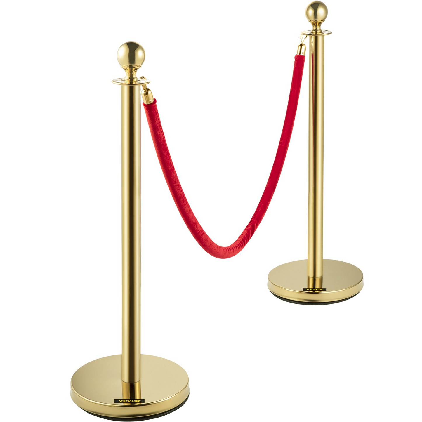 VEVOR Velvet Ropes and Posts, 5 ft/1.5 m Red Rope, Stainless Steel Gold Stanchion with Ball Top, Red Crowd Control Barrier Used for Theaters, Party, Wedding, Exhibition, Ticket Offices Pack Sets (6)