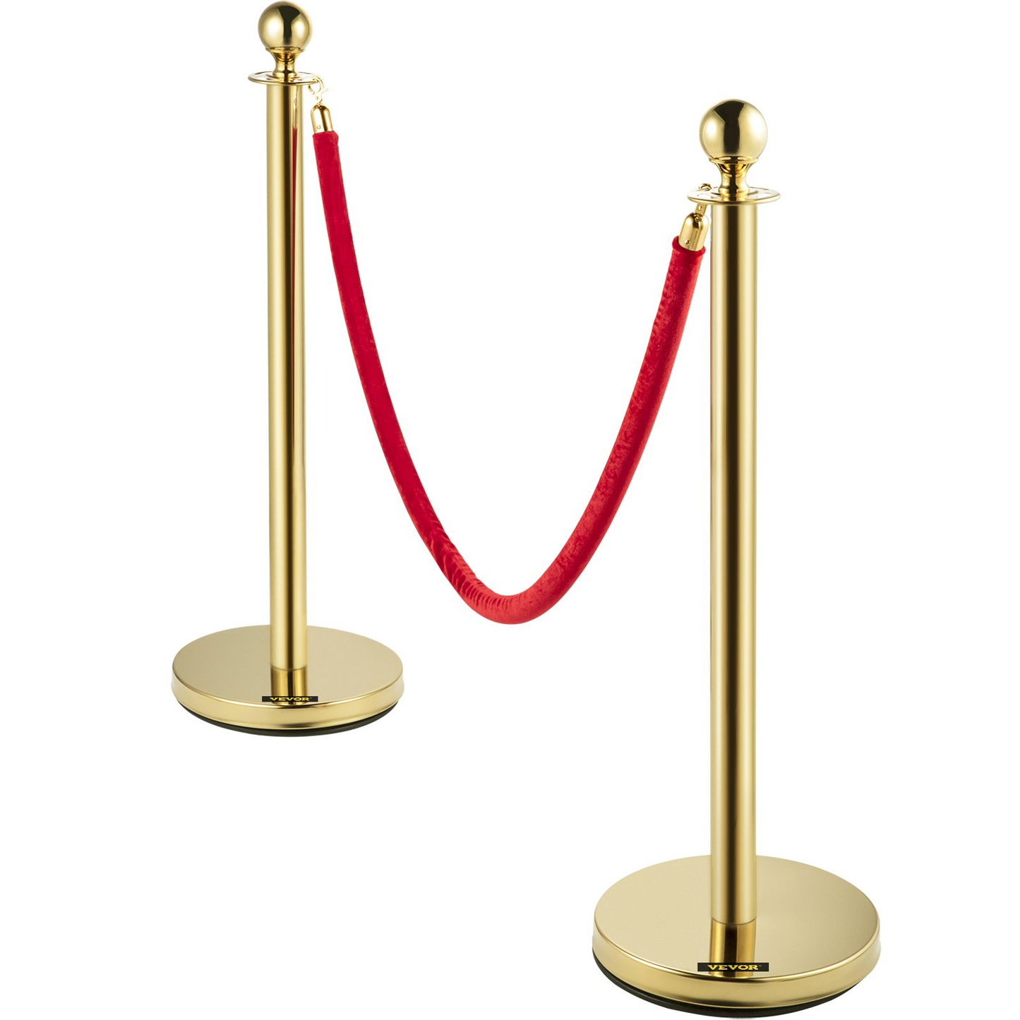 VEVOR Velvet Ropes and Posts, 5 ft/1.5 m Red Rope, Stainless Steel Gold Stanchion with Ball Top, Red Crowd Control Barrier Used for Theaters, Party, Wedding, Exhibition, Ticket Offices Pack Sets (6)