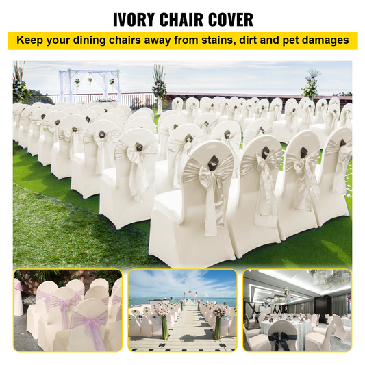 VEVOR 100 PCS Ivory Chair Covers Polyester Spandex Chair Cover Stretch Slipcovers for Wedding Party Dining Banquet Chair Flat-Front Covers