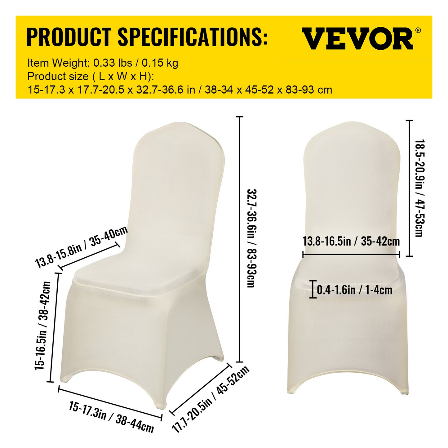 VEVOR 100 PCS Ivory Chair Covers Polyester Spandex Chair Cover Stretch Slipcovers for Wedding Party Dining Banquet Chair Flat-Front Covers