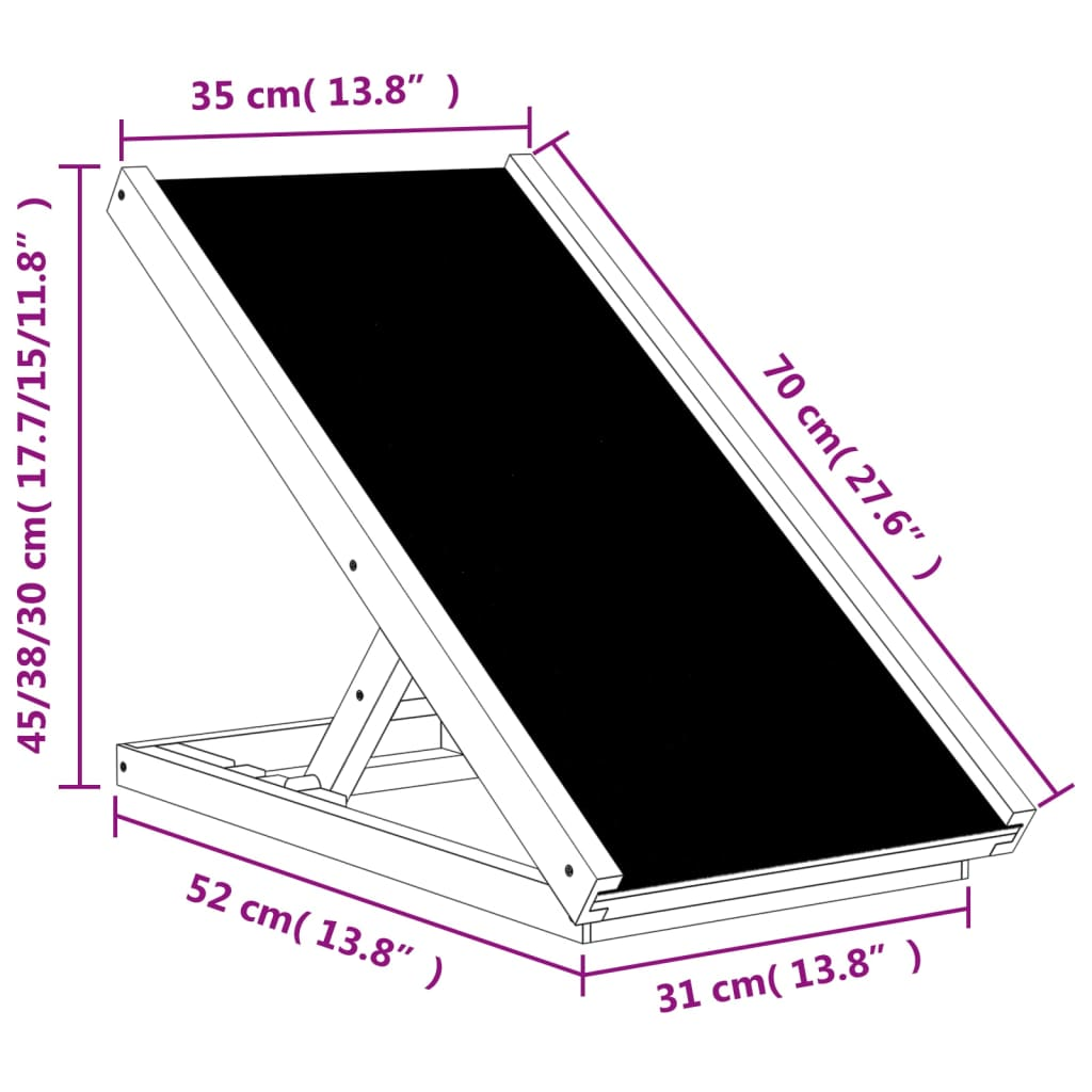 vidaXL Dog Ramp Gray 27.6"x13.8" Solid Wood Fir