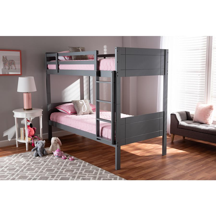 Elsie Modern and Contemporary Grey Finished Wood Twin Size Bunk Bed