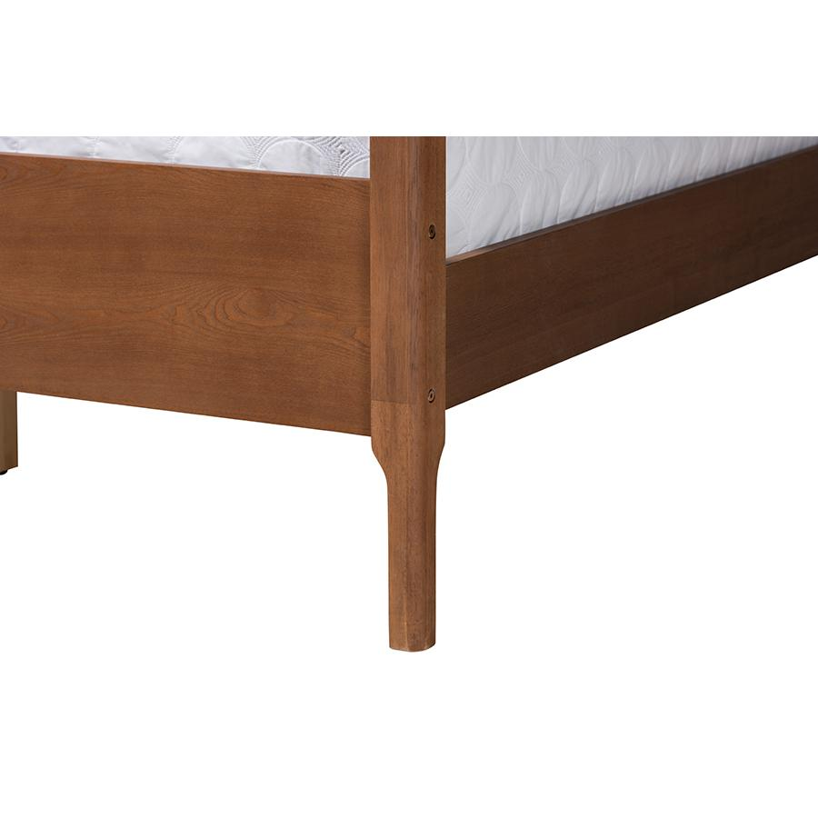 Roman Classic and Traditional Ash Walnut Finished Wood Queen Size Canopy Bed