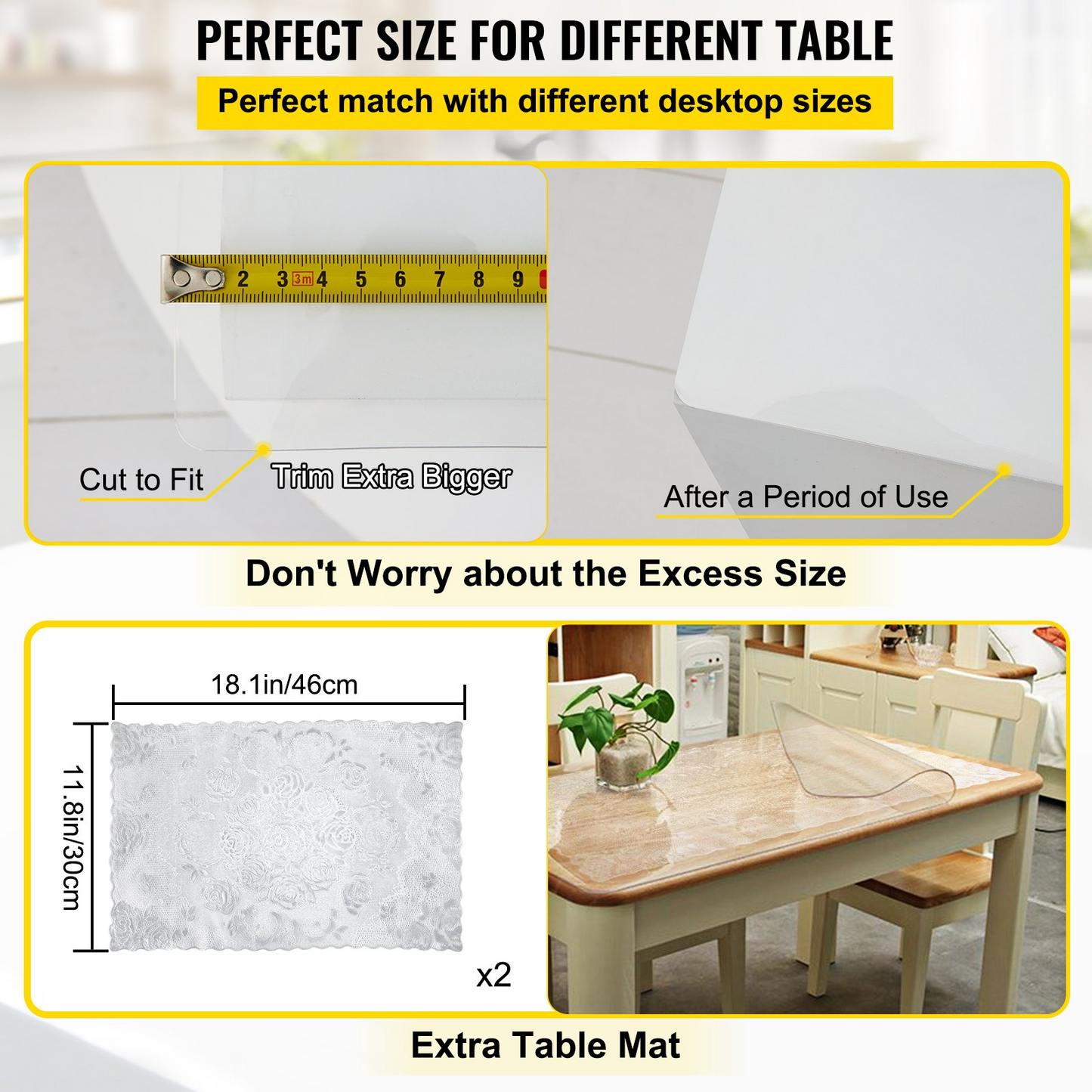 Plastic Table Cover 36 x 60 Inch, 1.5 mm Thick Clear Table Protector, Rectangle Clear Desk Mat, Waterproof & Easy Cleaning for Office Dresser Night Stand